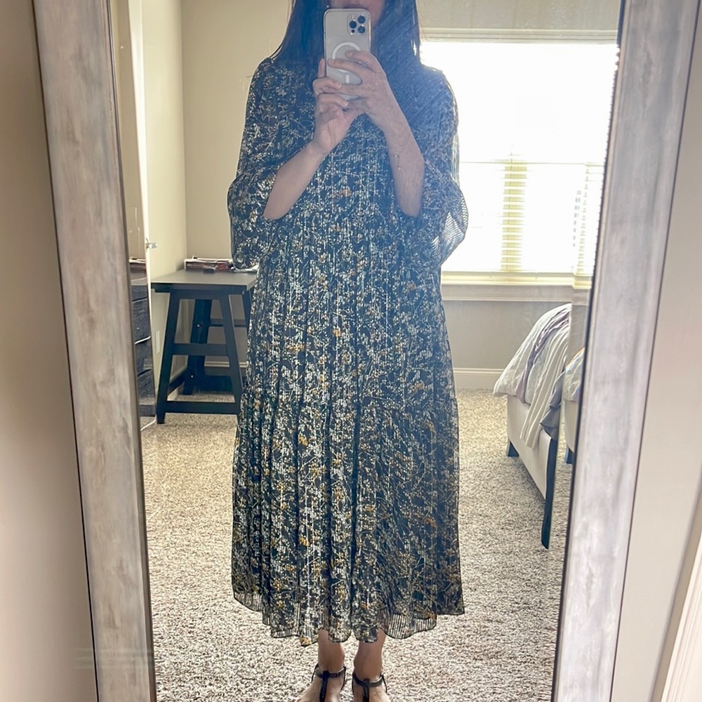 Long dress with metallic thread
